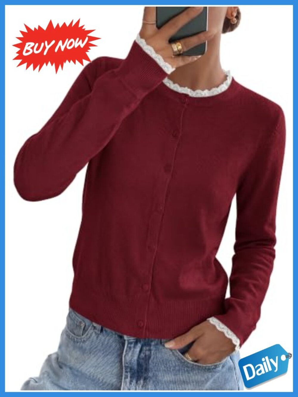 KIRUNDO Lightweight Lace Cardigan Sweater Women Button Down Knit Fall Layer